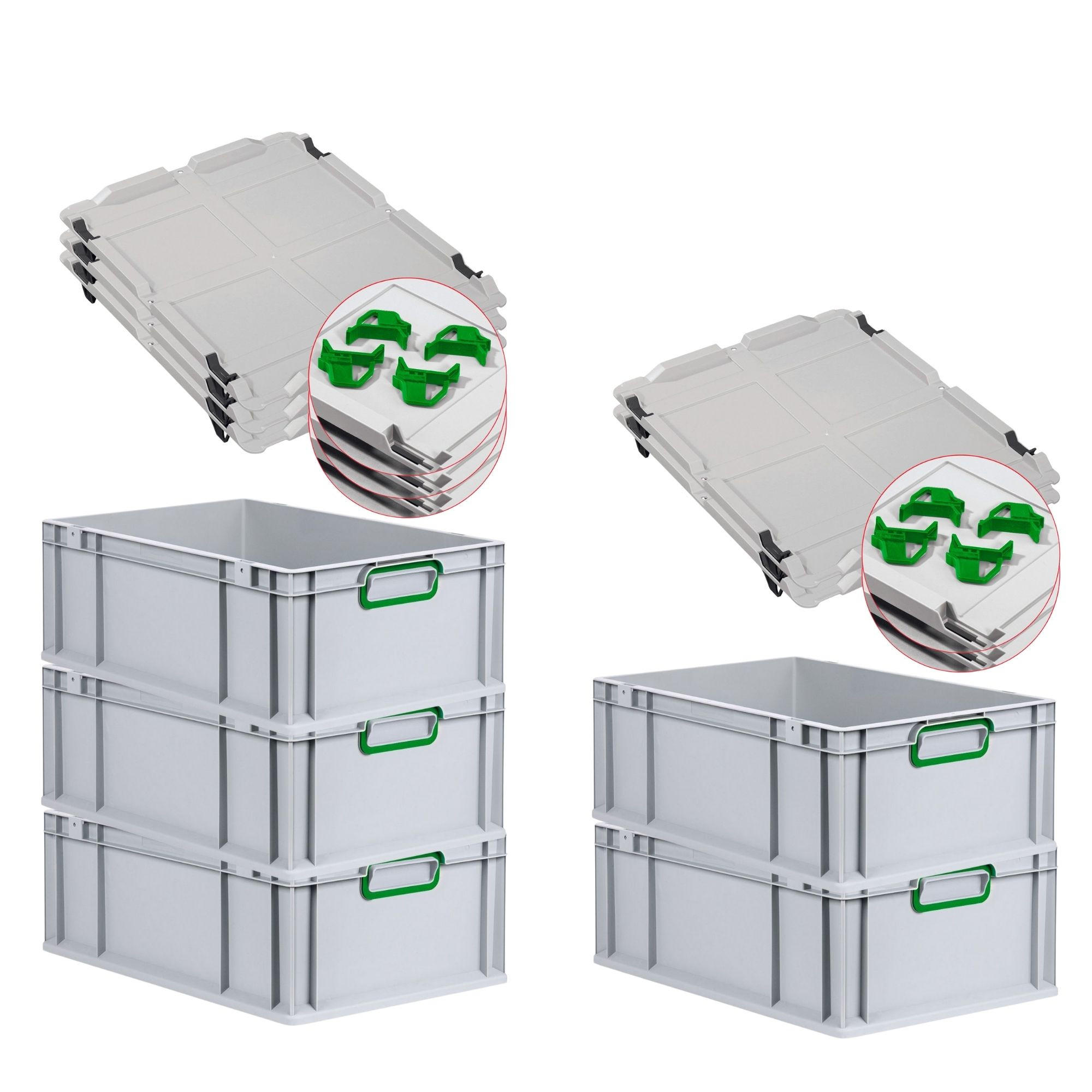 EUROBOX 5x Nextgen Color Mit Auflagedeckel 22x40x60cm Griffe Grün Geschlossen - Grün, Kunststoff (40/22/60cm) - PROREGAL