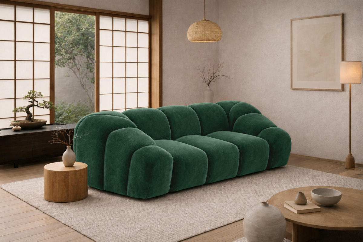 SOFA 2-Sitzer modular, Veloursstoff Bluvel, Grün, CROISSANT - Grün, Holz (200/72/115cm) - Kaiser Möbel