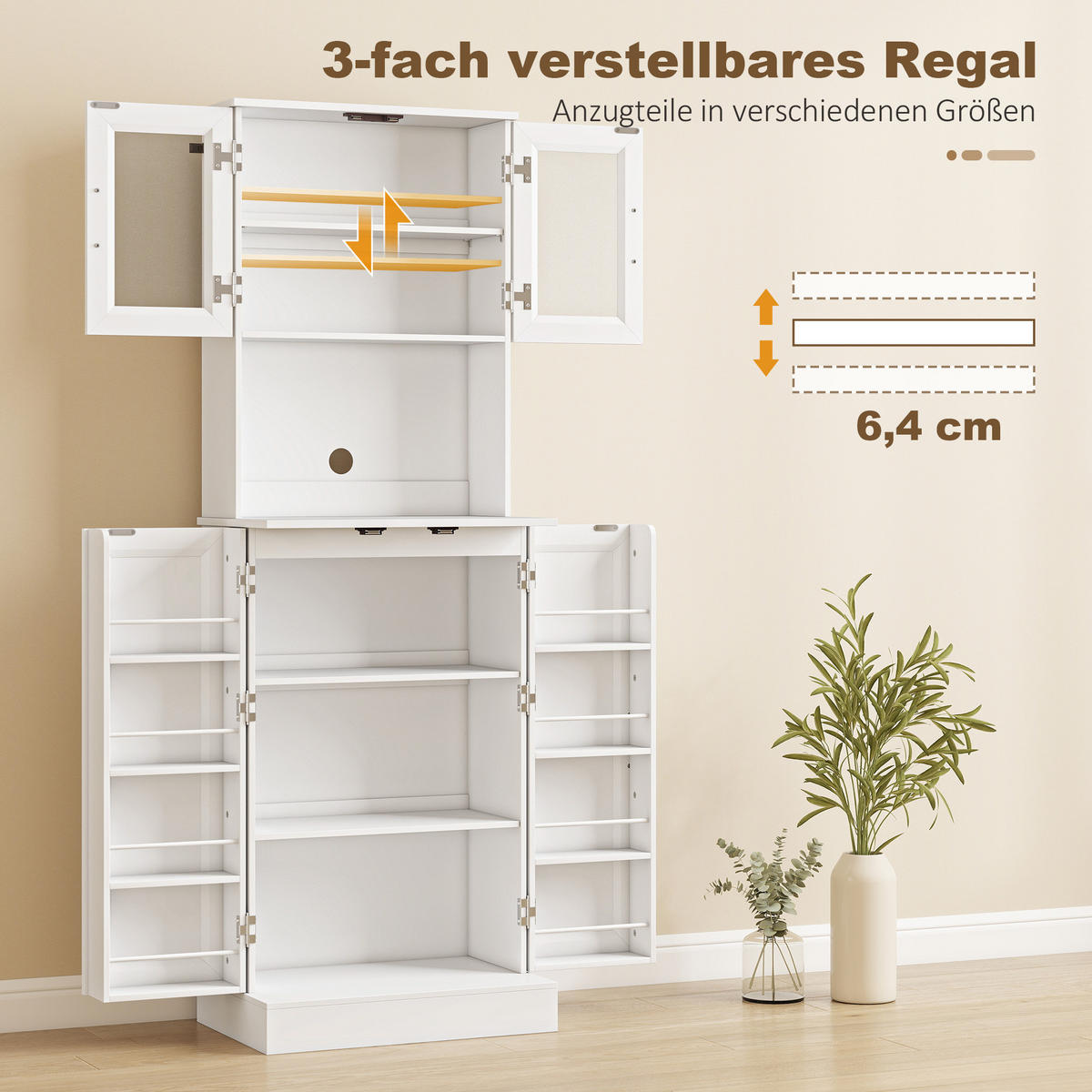 KÜCHENSCHRANK Buffetschrank mit 4 Türen Arbeitsplatte 60 x 39,5 x 180 cm Weiß - Schwarz/Weiß, Holzwerkstoff/Metall (39.5/180/60cm) - HOMCOM