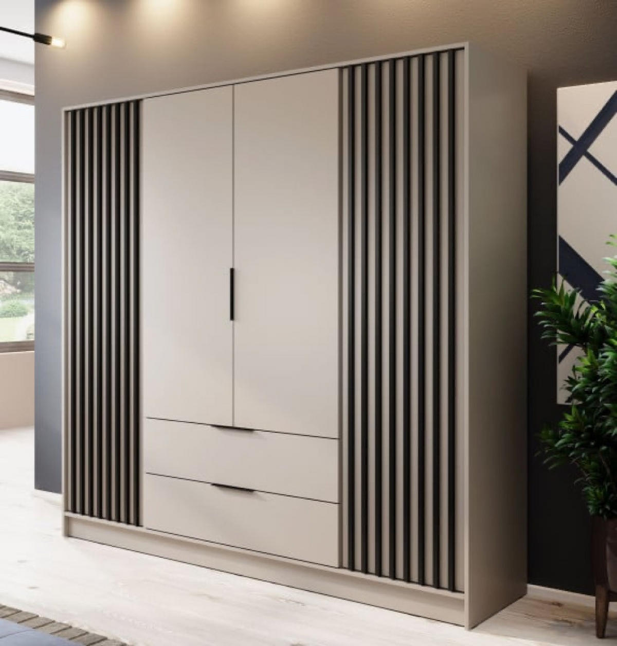SCHRANK Kaschmir KELLY Vier Türen Mit Lamellen 206 cm - Kaschmir, Holzwerkstoff (206/200/51cm) - Sepro Meble