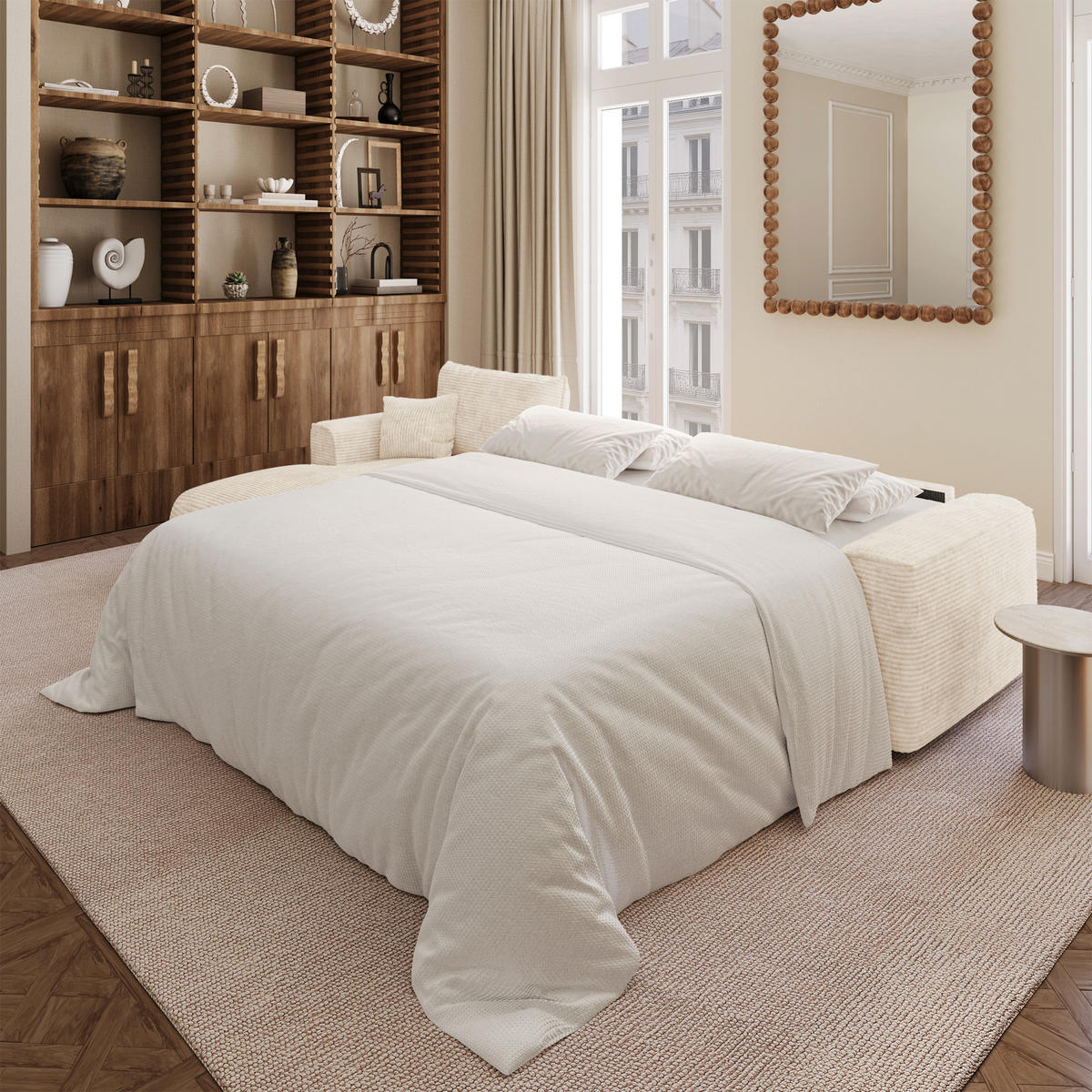 SCHLAFSOFA Express COMO Cord Beige 300cm - Beige, Textil (300/165cm) - Premium Interiors