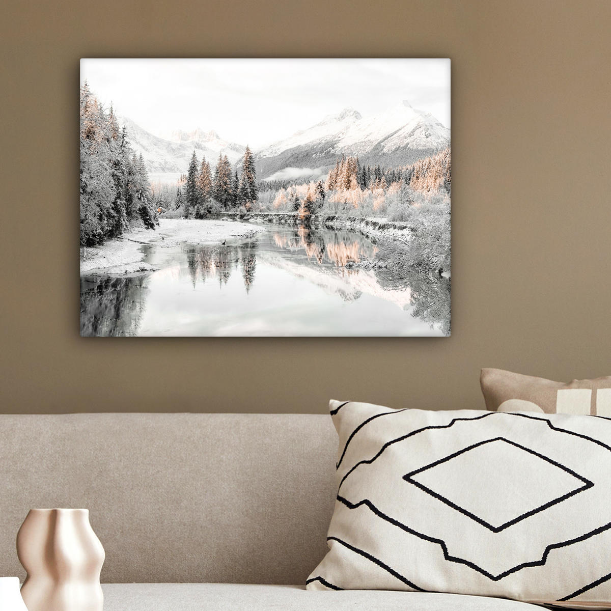 LEINWANDBILD Natur - Winter - Bäume - Berge - Schnee 40x30 cm - Weiß Hochglanz, Textil (40/30cm) - MuchoWow