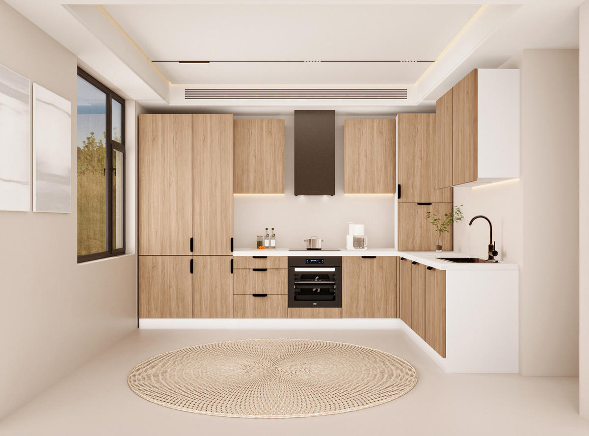 WINKELKÜCHE 340cm x 240cm - Sorento KS4-M340 - in Sonoma Eiche / Weiß - Schwarz/Weiß, Holz (580/247/58cm)
