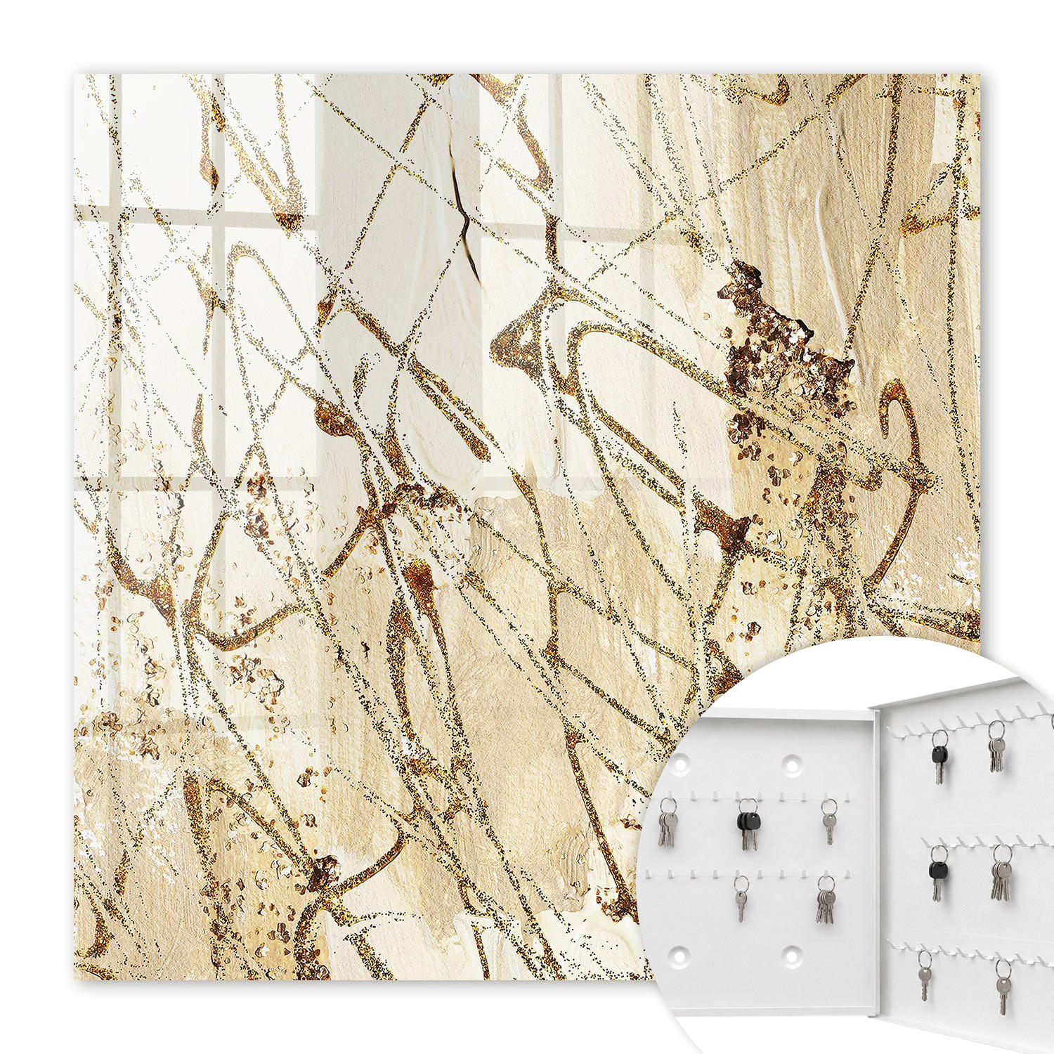 SCHLÜSSELBOX Weiß 30x30 cm – Türöffnung nach rechts - Abstrakte Komposition - Beige, Metall (30/30/5cm) - TULUP