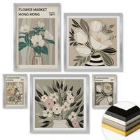 WANDBILDER 5er Set - 50x50 cm & 20x30 cm & 40x60 cm Silberner Rahmen - Blumenillustrationen London Hongkong - Silberfarben, Kunststoff (40/60cm) - ArtPrintCave