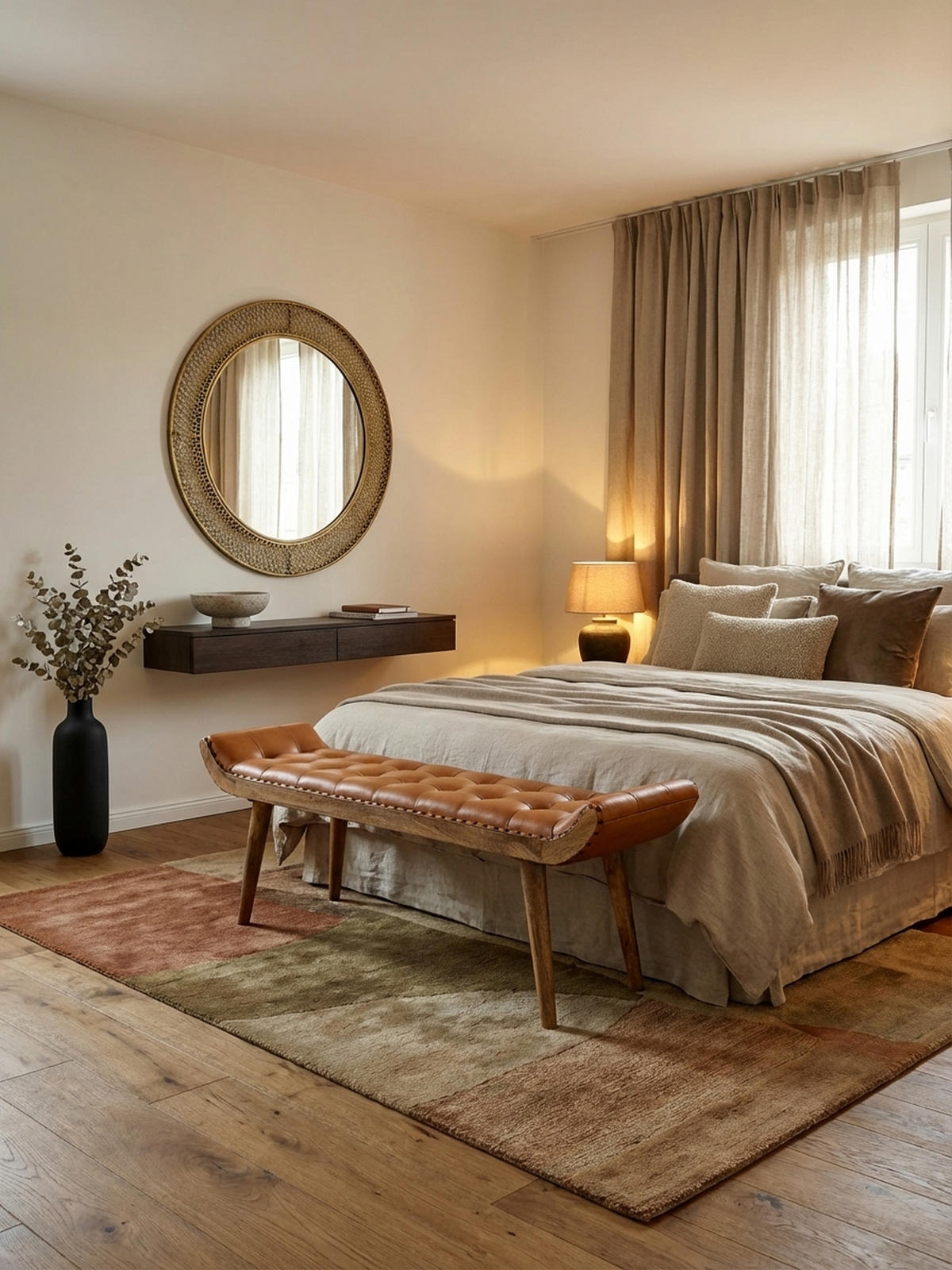 SITZBANK Massivholz Chesterfield Muster, Braun 125x38x50 cm - Braun, Mangoholz/Leder (125/50/38cm) - KADIMA DESIGN