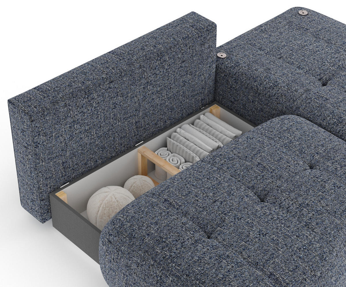 ECKSOFA MIT SCHLAFFUNKTION Marineblau Webstoff - Schwarz/Dunkelblau, Holz/Holzwerkstoff (223/158cm) - Maison de Reve