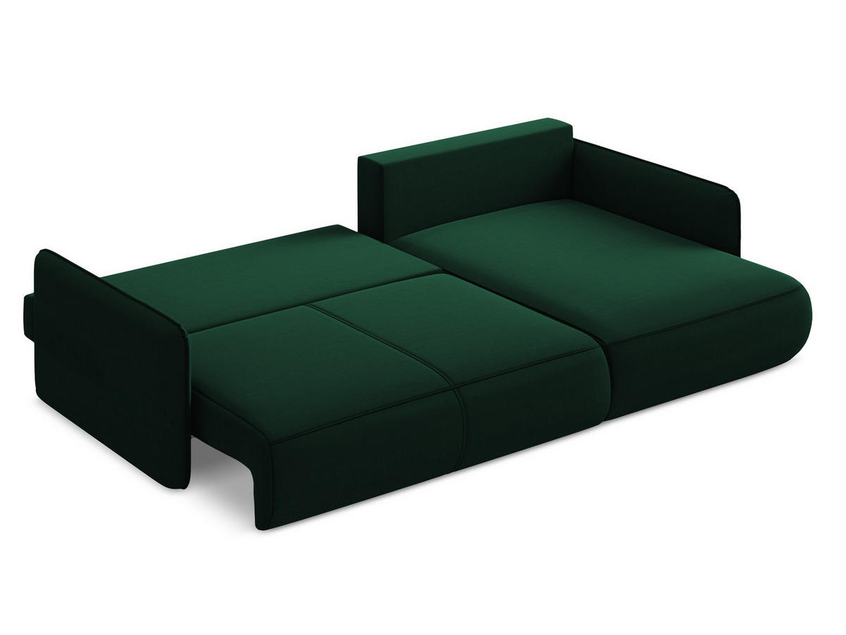 ECKSOFA mit Schlaffunktion Samt Stoff Grün - Dunkelgrün/Schwarz, Kunststoff/Textil (240/148cm) - Makamii
