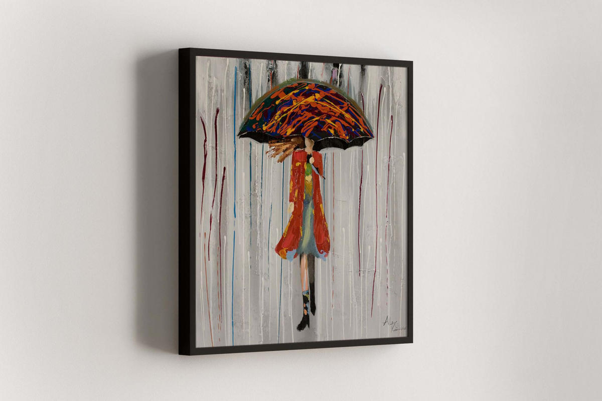 OLEJOMAĽBA 60/60 cm, Zvieratá - sivá/červená, drevo/textil (60/60cm) - KUNSTLOFT