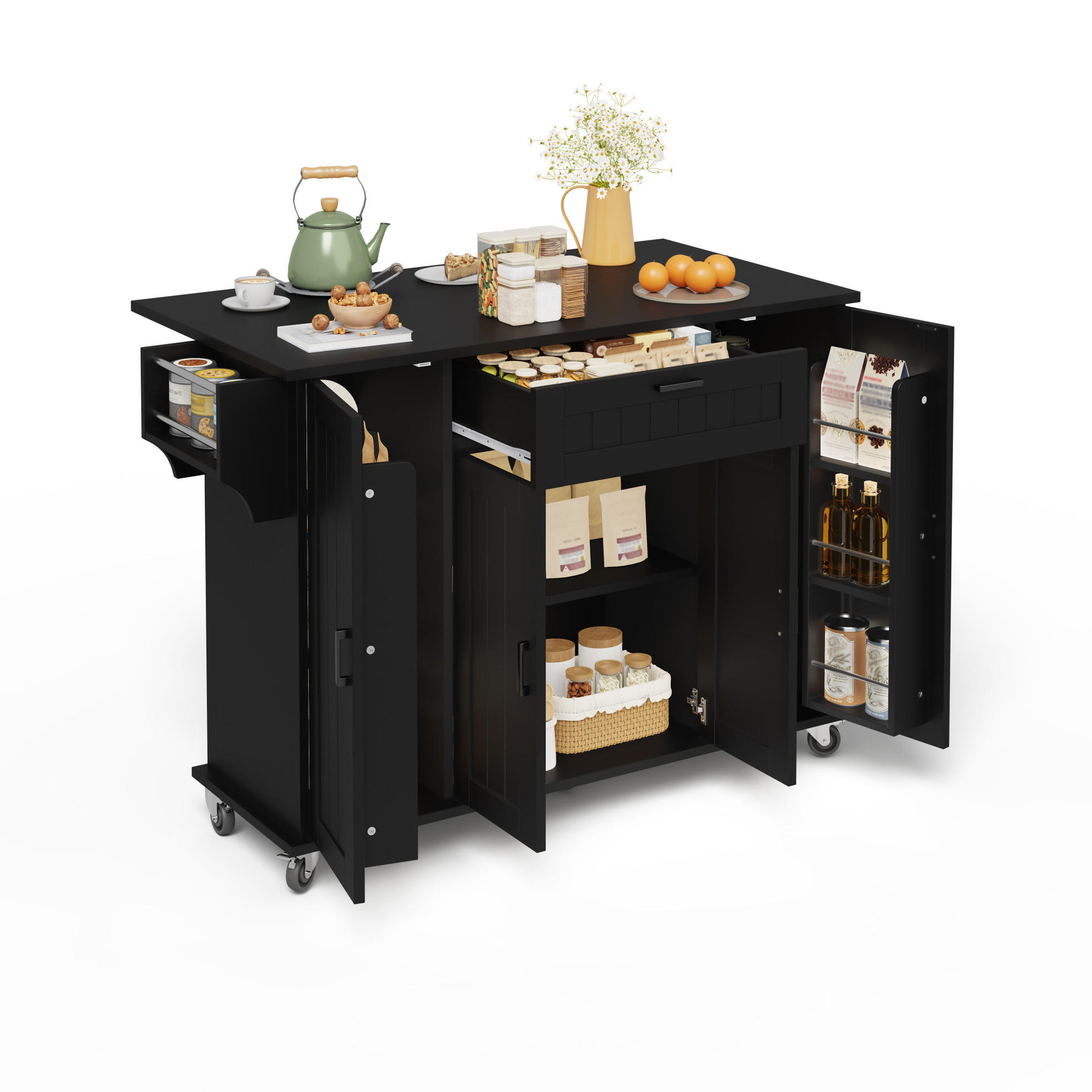 KÜCHENINSEL 120/45(70)/95 cm aus MDF mit klappbarer Arbeitsplatte Schwarz - Schwarz, Holzwerkstoff (120/95/70cm) - Modenvie