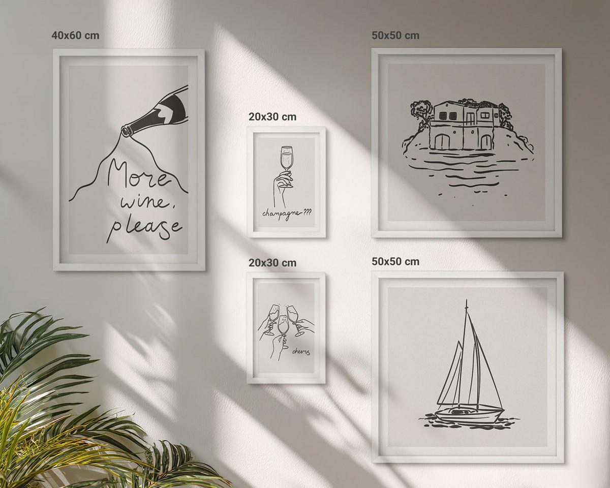 BILDER SET 5er Set - 50x50 cm & 20x30 cm & 40x60 cm Weißer Rahmen - Fröhliche Momente mit Champagner - Weiß, Kunststoff (40/60cm) - TULUP