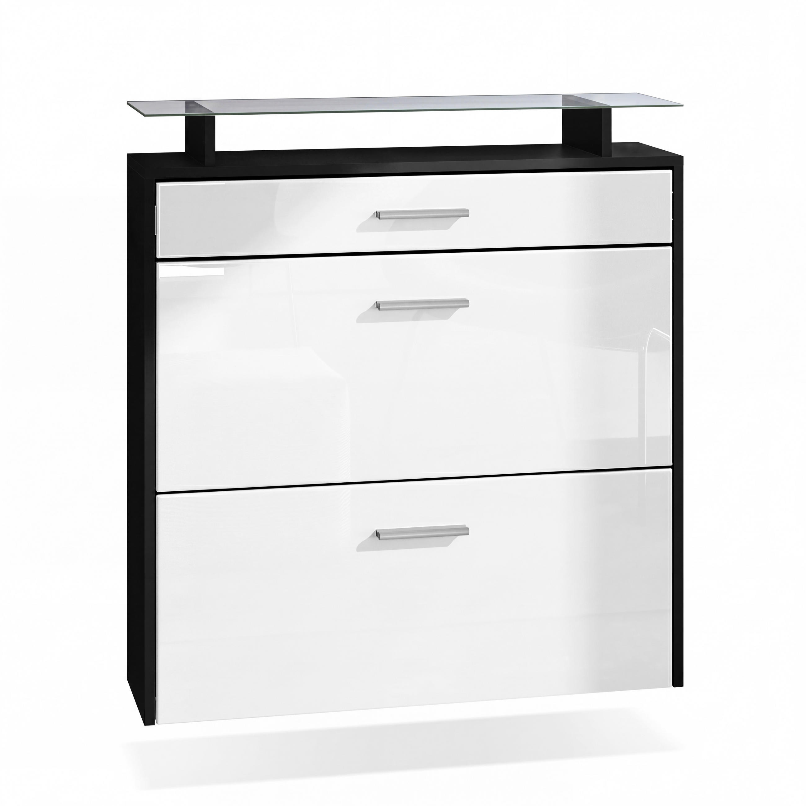 SCHUHSCHRANK Malea Front in Weiß Hochglanz - Weiß Hochglanz, Holzwerkstoff (89/96/23cm) - Vladon