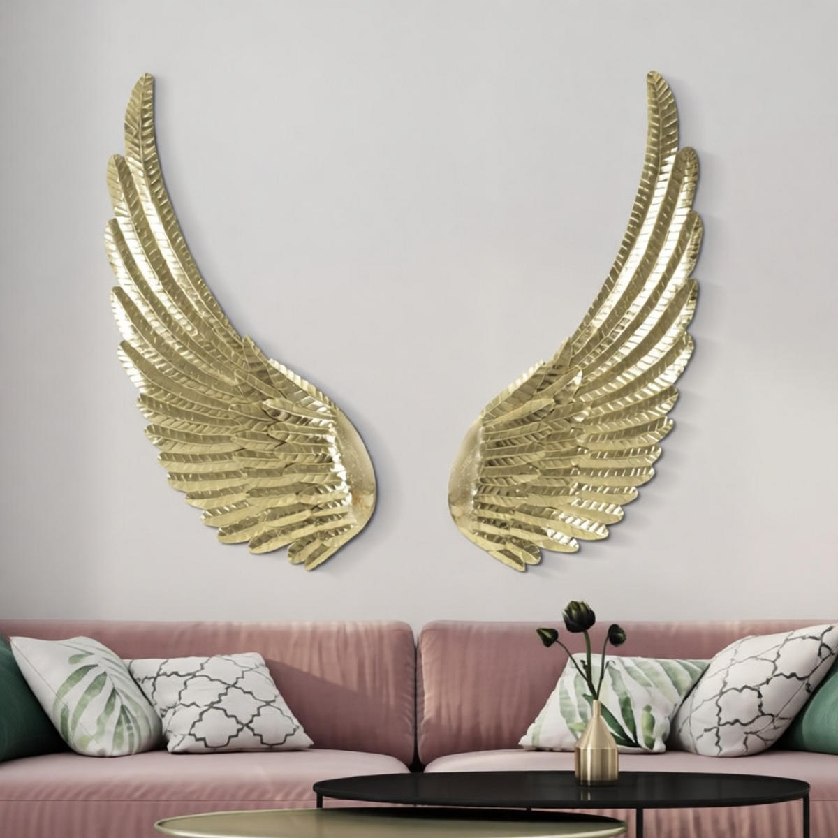 WANDDEKORATIONEN IM 2ER-SET Wings Amy, goldfarben, Eisen - Goldfarben, Metall (60/130/4.4cm) - Mauro Ferretti
