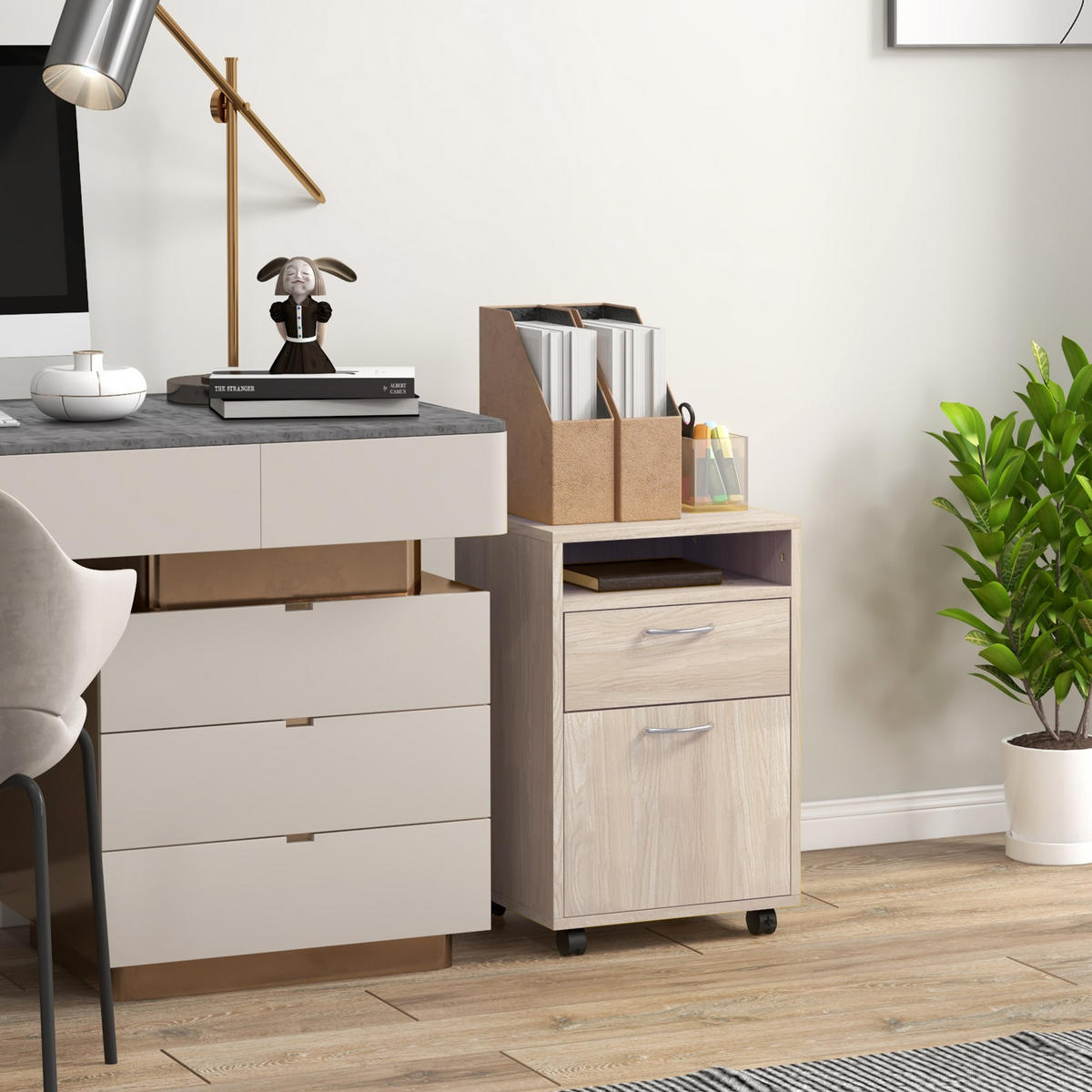 ROLLCONTAINER DE-14426 mit Schublade, Nische und Schrank Eiche - Beige, Holzwerkstoff (35/60/40cm) - ComfortXL