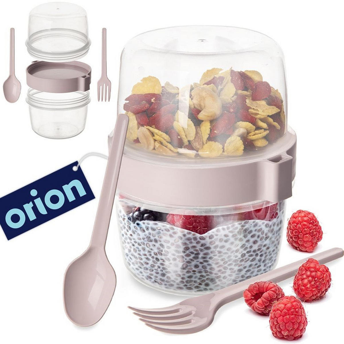 JOGHURTBECHER mit Löffel für die Lunchbox 370 ml - Creme, Kunststoff (10.5/13.5/12.5cm) - Orion 