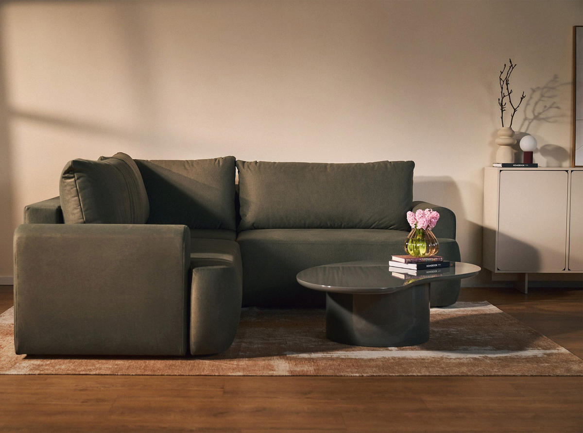 ROHOVÁ POHOVKA Ovo Béžový manšestr univerzální s úložným prostorem - černá/olivově zelená, textil/plast (245/245cm) - Selsey