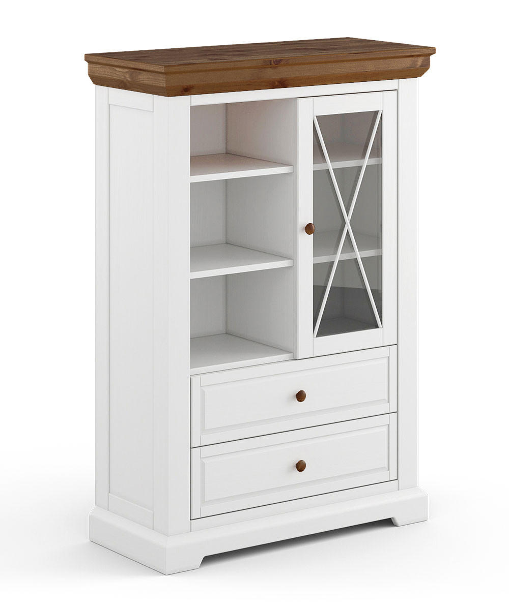 STANDVITRINE Marone Elite Weiß / Kiefer Tabak 95 / 41 / 140cm - Dunkelbraun/Weiß, Holz (95/140/41cm) - Feldmann-Wohnen