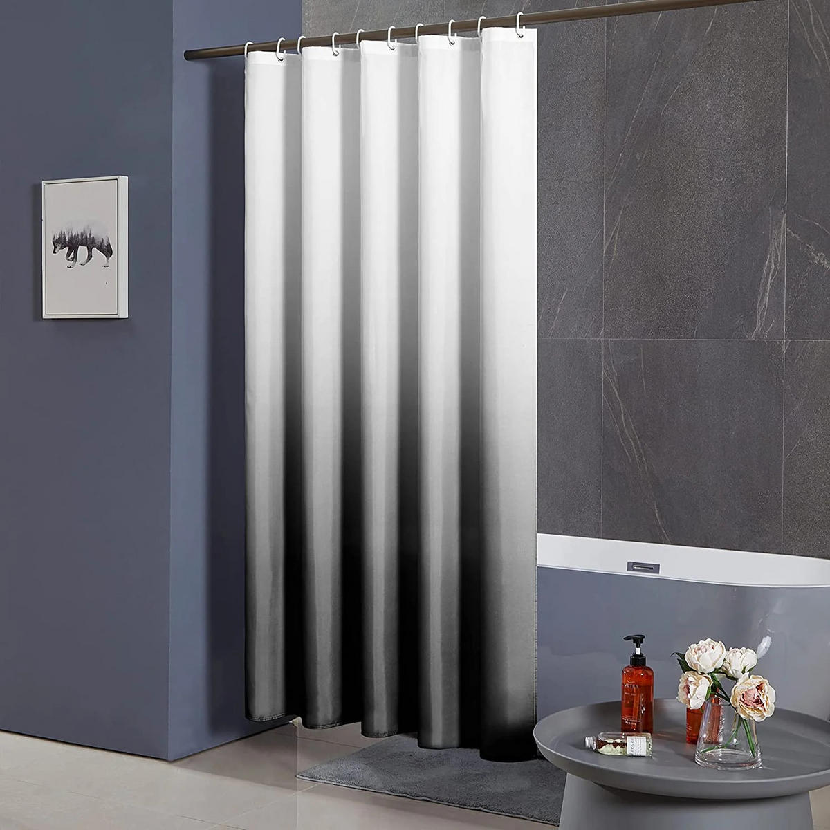 DUSCHVORHANG Schwarz Polyester 120 x 200 cm wasserdicht schimmelresistent schlicht Badezimmer - Schwarz, Textil (120/200cm) - MCBOSON