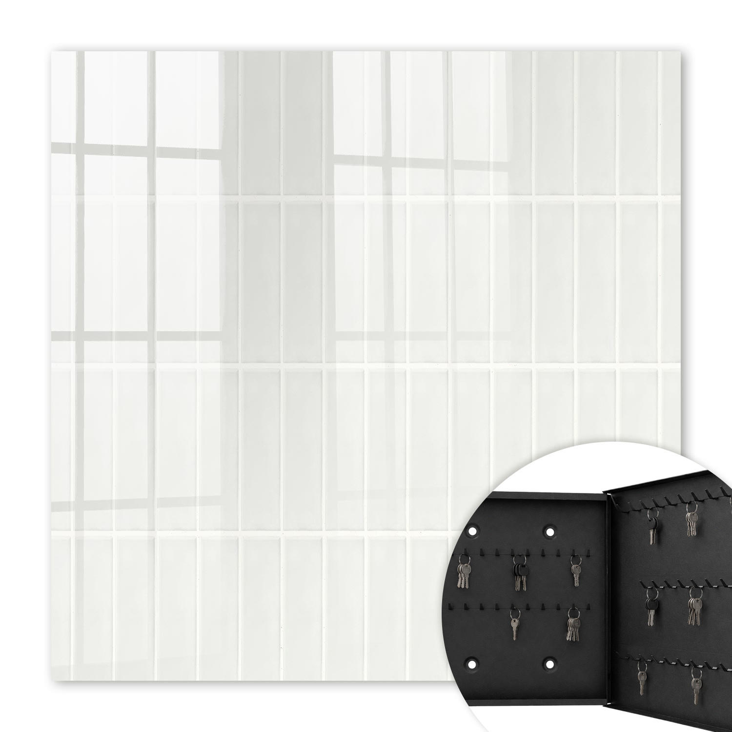 SCHLÜSSELBOX Schwarz 30x30 cm- Türöffnung nach rechts - Helle Fliesen - Weiß, Metall (30/30/5cm) - TULUP