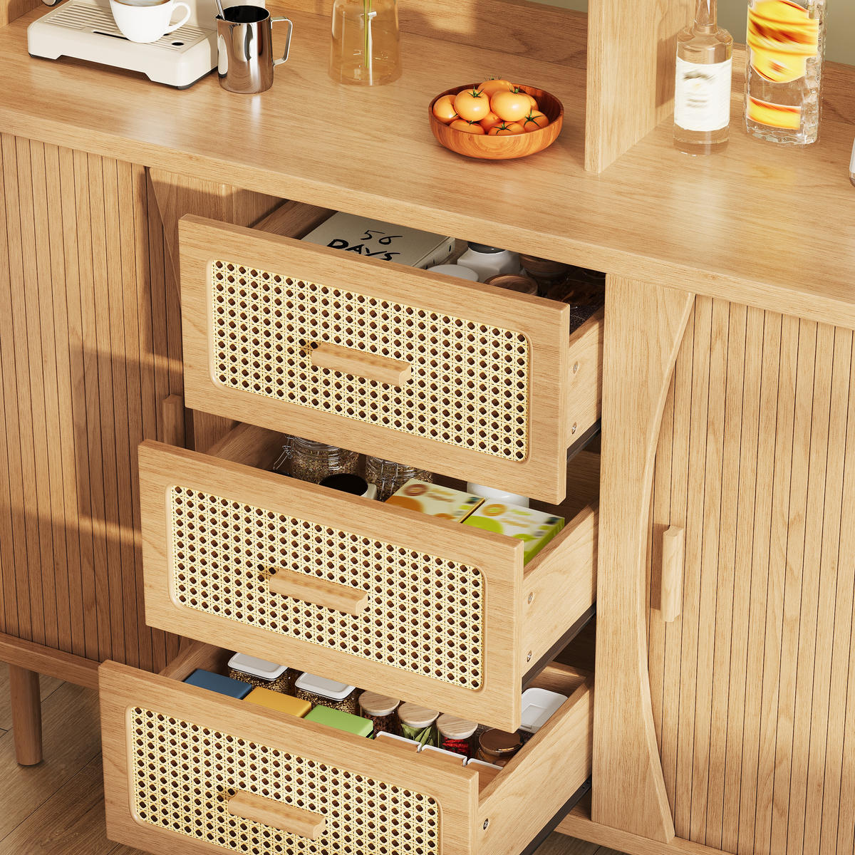 BUFFETSCHRANK Naturholzfarben 140/40.5/174.5 cm - Naturfarben, Holz (140/174.5/40.5cm) - PANGIVO