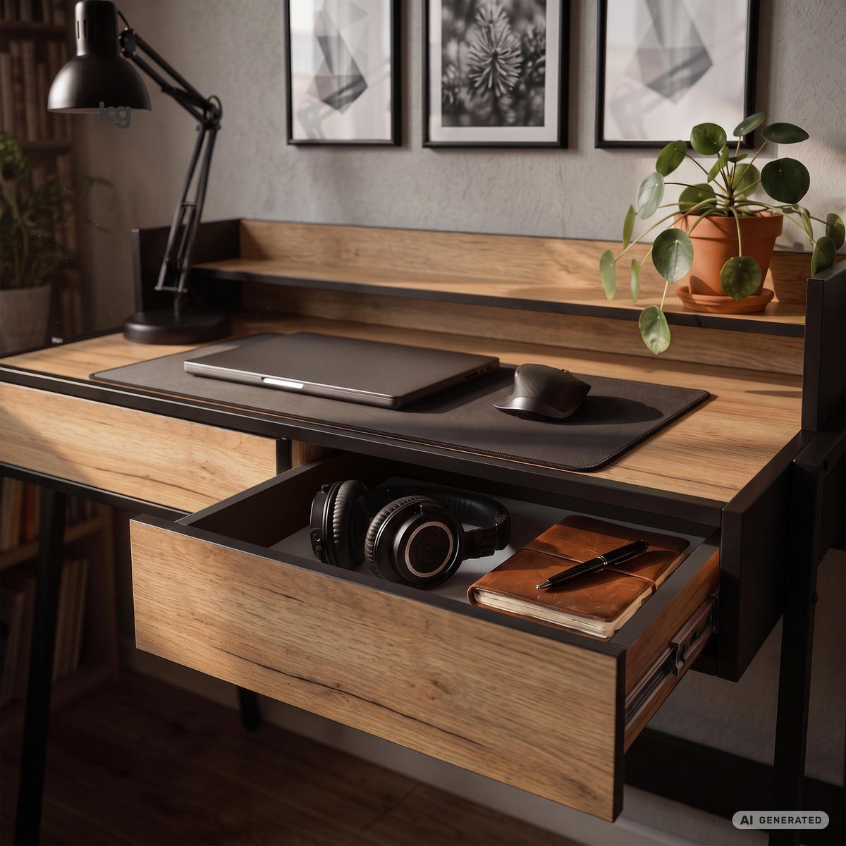SCHREIBTISCH FLUX 78 cm Craft Eiche - Eichefarben/Schwarz, Holzwerkstoff (78/48/95cm) - Akord