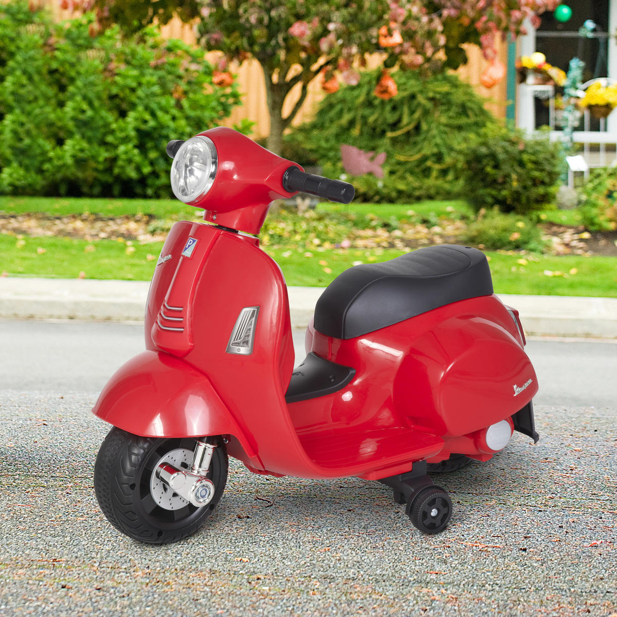 VESPA Elektromotorrad Kindermotorrad Elektrofahrzeuge 1,5 bis 3 Jahren Rot - Rot, Metall (66.5/38/52cm) - HOMCOM