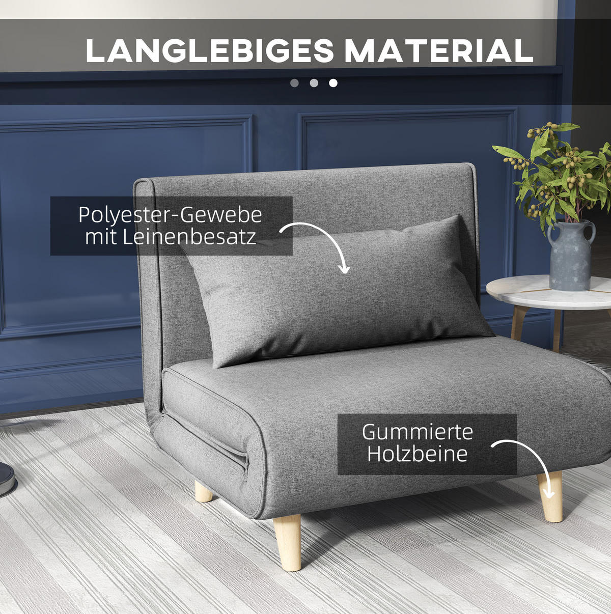 SCHLAFSOFA, Leinenbezug mit 6-fach verstellbarer Rückenlehne, 94/78/80 cm, Grau - Grau, Textil (78/80/94cm) - Redom