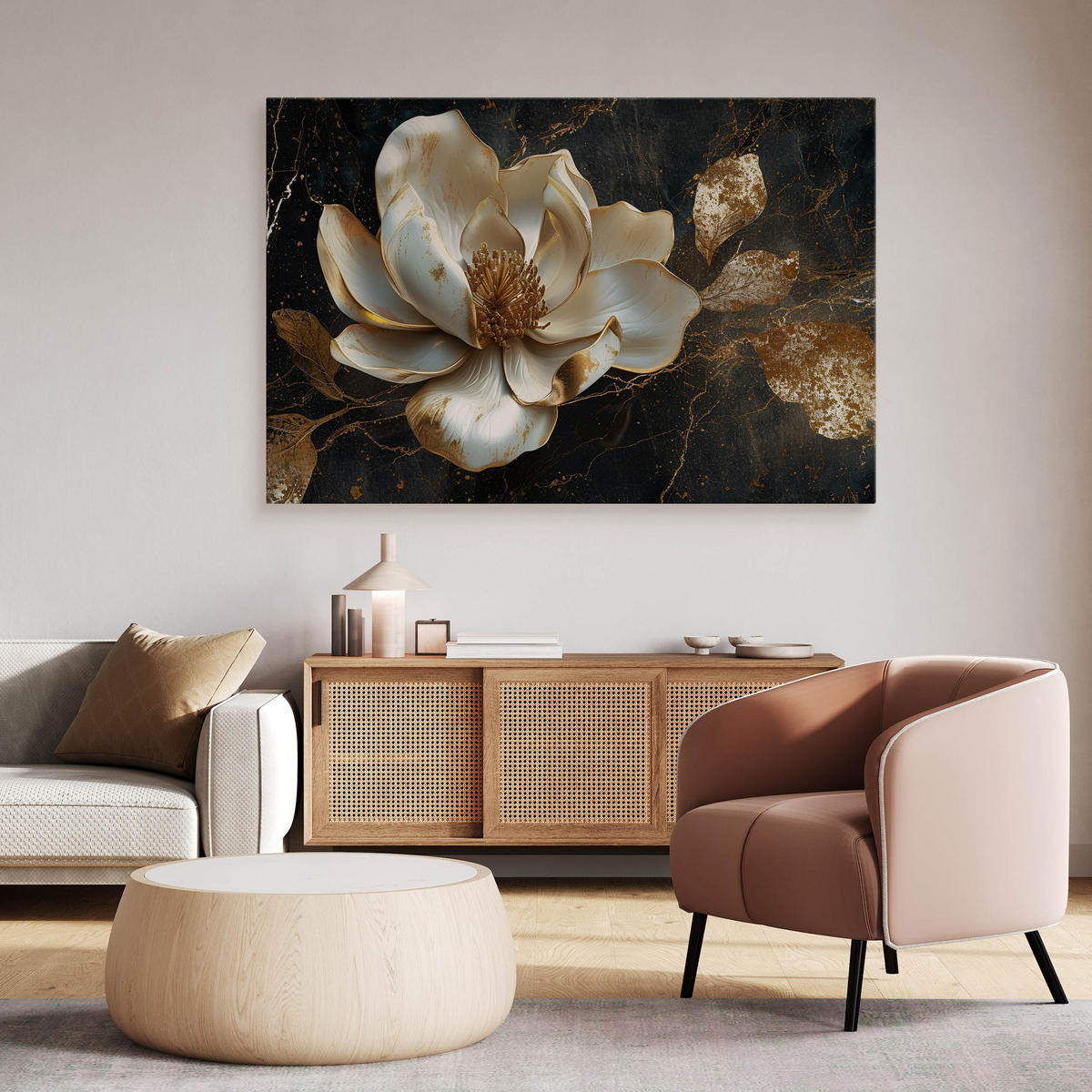 LEINWANDBILD Blume 3D Abstraktion Glamour 120/80 cm - Beige/Schwarz, Textil (120/80cm) - Muralo