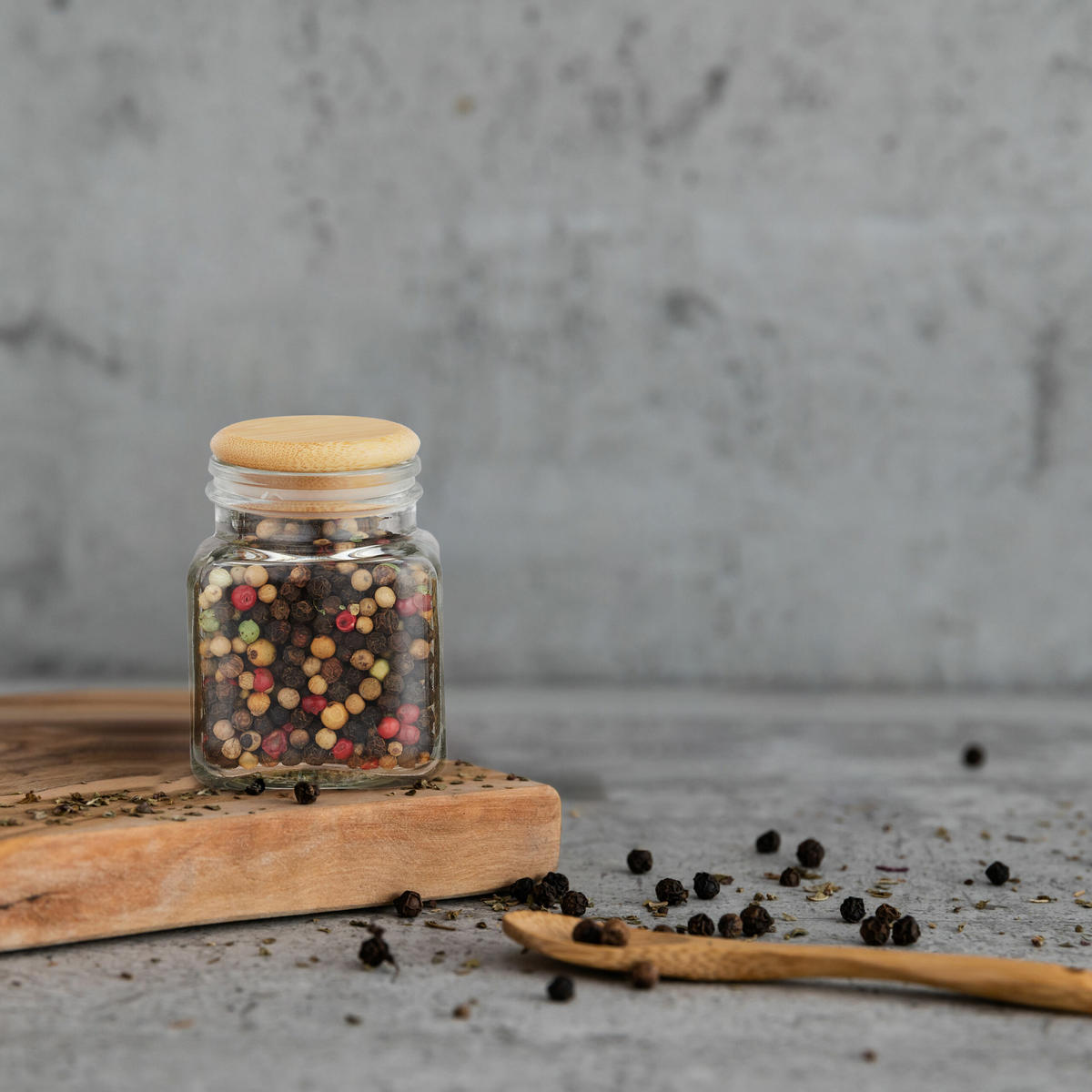 12xGEWÜRZGLÄSER - Transparent, Glas/Holz (5/7.5/5cm) - Relaxdays