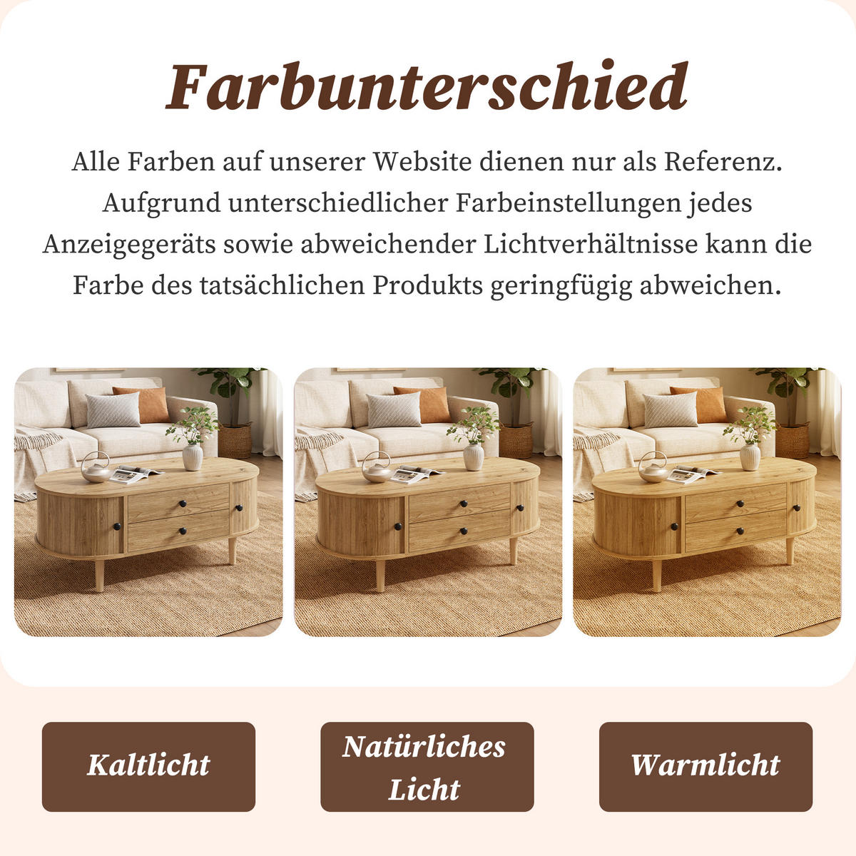 COUCHTISCH Oval Leisten Schiebetüren 2 Schubladen MDF - Eichefarben, Holzwerkstoff (100/50/40cm) - FLIEKS