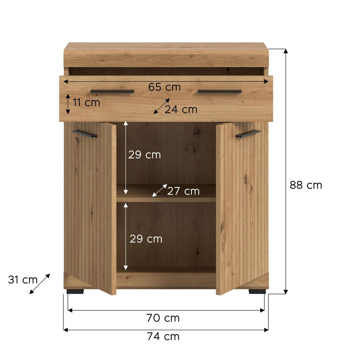 STANDSCHRANK SCOUT (B/H/T: ca. 74/88/31 cm) in Artisan Eiche Nachbildung/Artisan Eiche Nachbildung - Eiche Artisan, Holz (74/88/31cm)