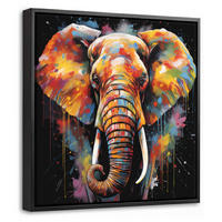LEINWAND Bilder mit Rahmen - Elefant - Graffiti - Schwarz - Tiere - Farben - 20x20 - Schwarz, Textil (20/20cm) - MuchoWow