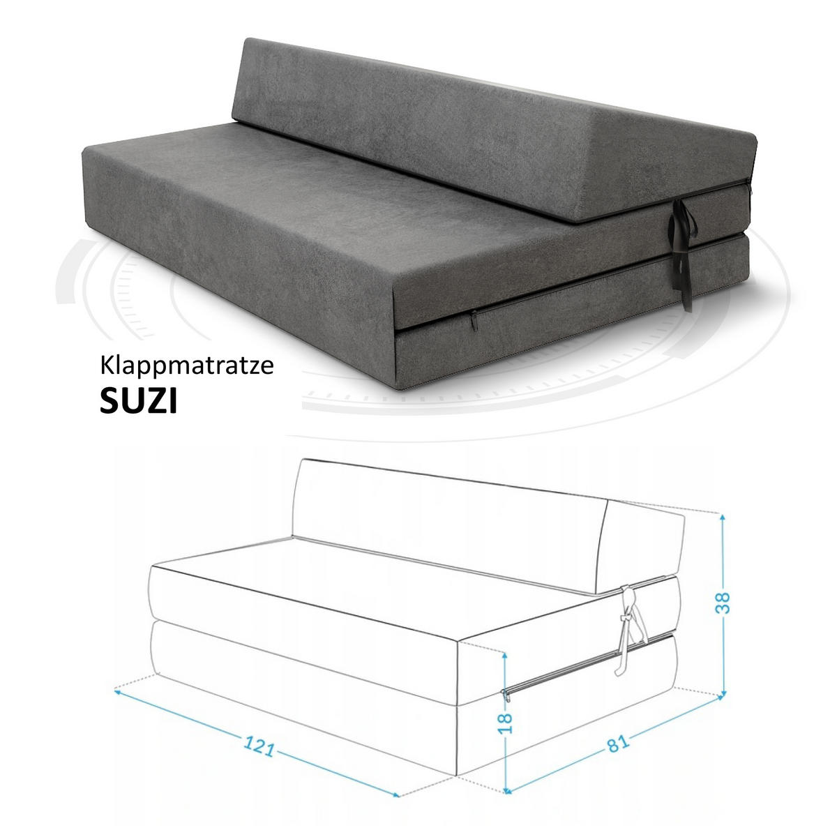 KLAPPMATRATZE SUZI - Graphitfarben, Textil (120/200cm) - FDM
