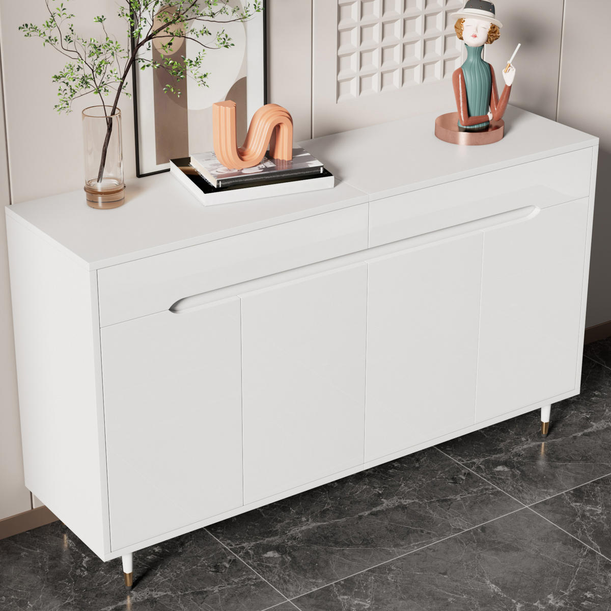 SCHUHSCHRANK 140/39/84 cm in Weiß mit 2 Türen, 2 Schubladen und Soft-Close - Weiß, Holzwerkstoff (140/84/39cm) - BEAOK