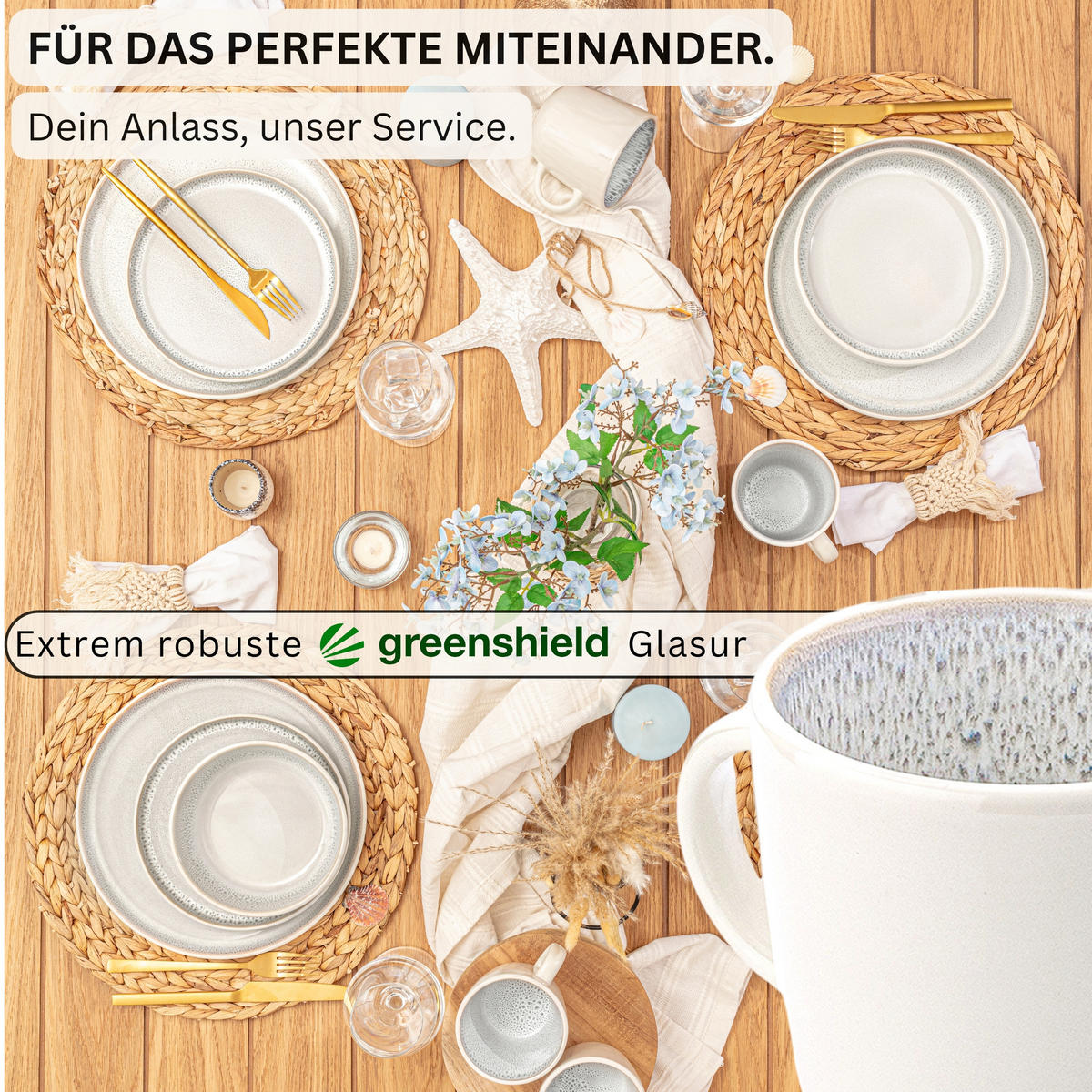 KAFFEEBECHER SET KRETA - 6 teilig aus Steingut - Creme, Stein (0.35L) - Sänger