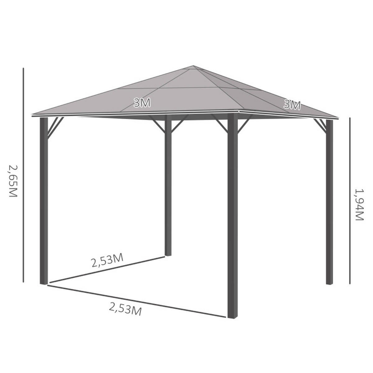 PAVILLON 3x3 m Polycarbonat Dach Vorhänge Alu dunkelgrau - Grau, Textil (300/265/300cm) - LEBENLANG