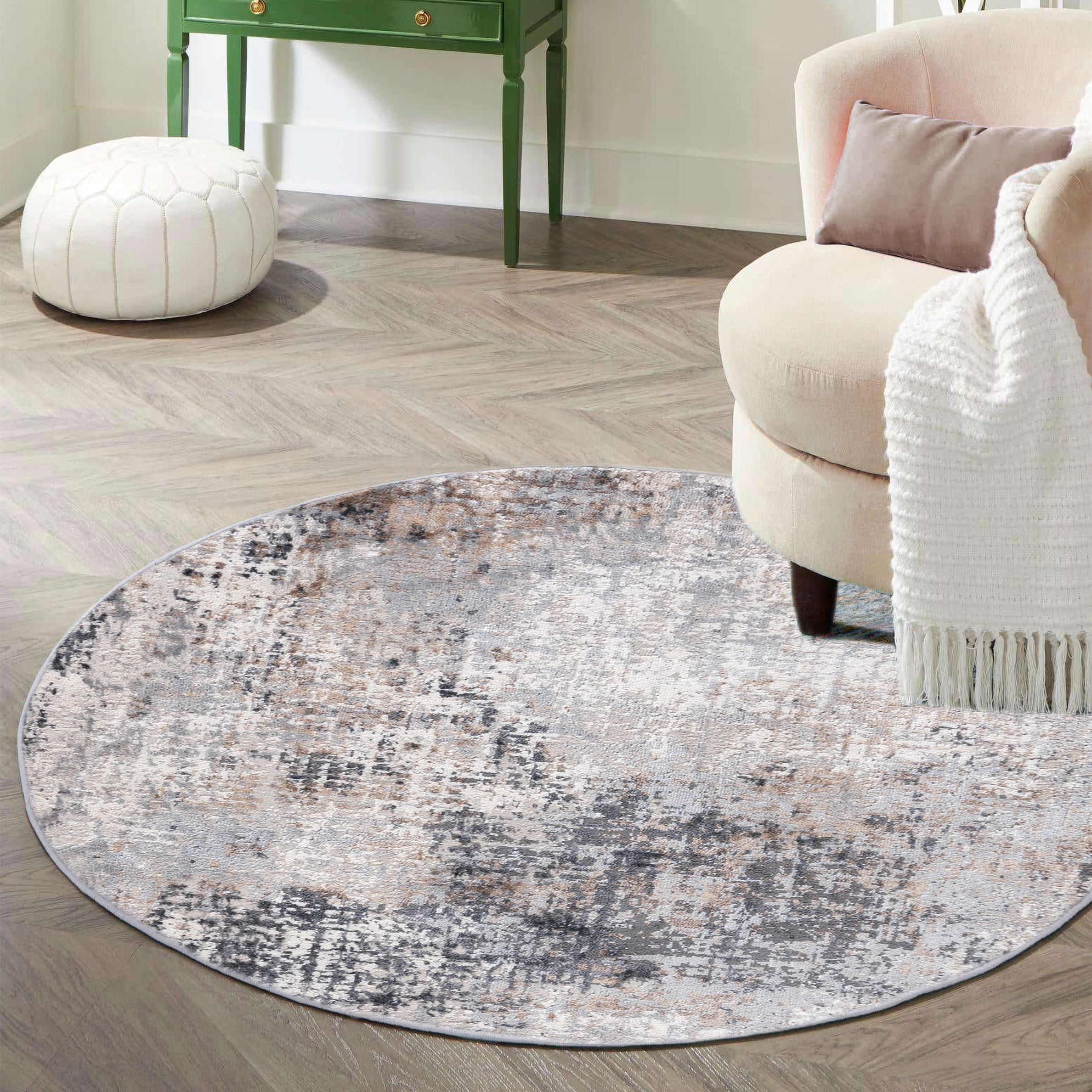 TEPPICH Grau Rund Abstrakt Kurzflor - 120 x 120 cm - Hellgrau, Textil (120/120cm) - Mazovia