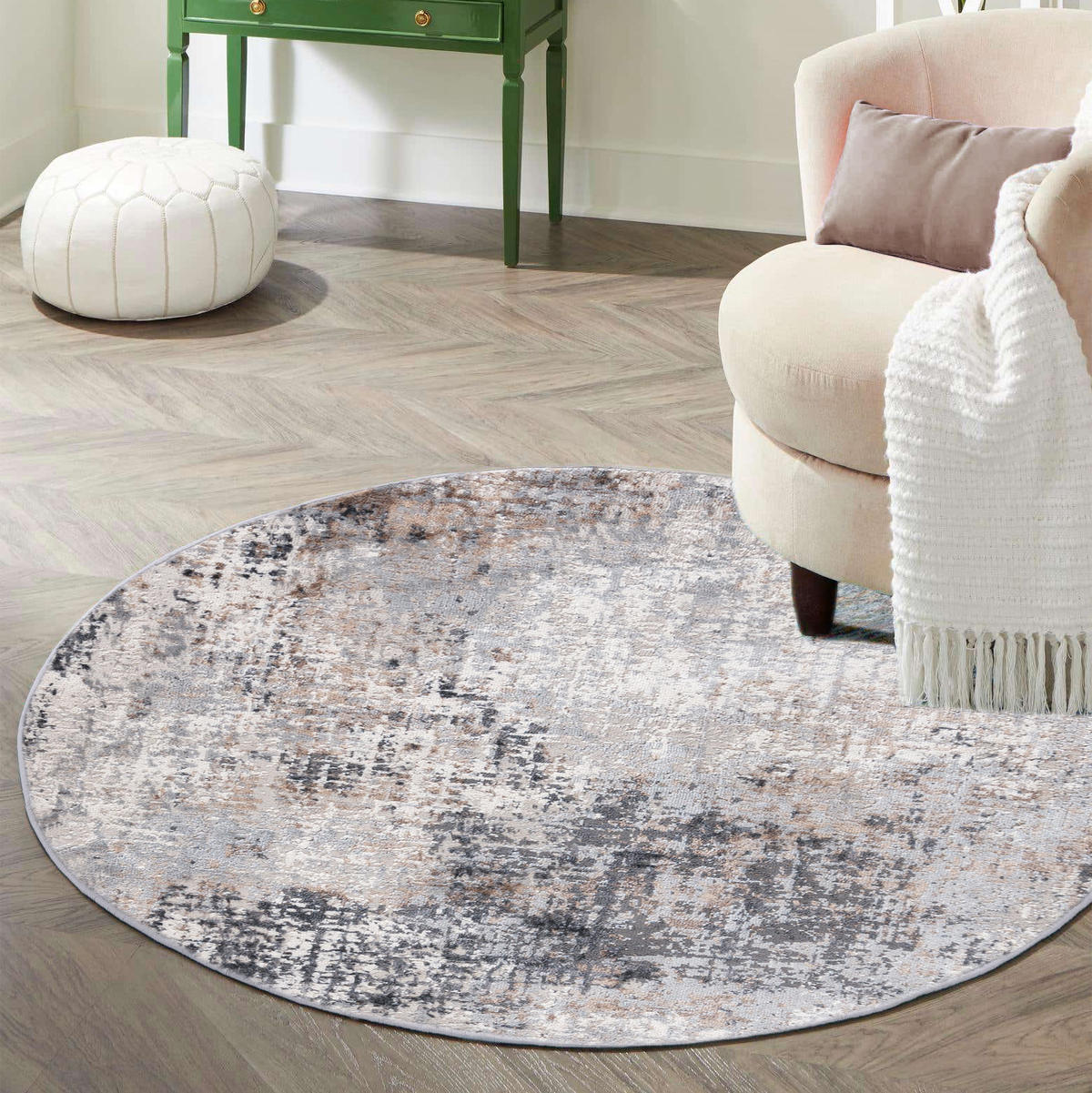 TEPPICH Grau Rund Abstrakt Kurzflor - 100 x 100 cm - Hellgrau, Textil (100/100cm) - Mazovia
