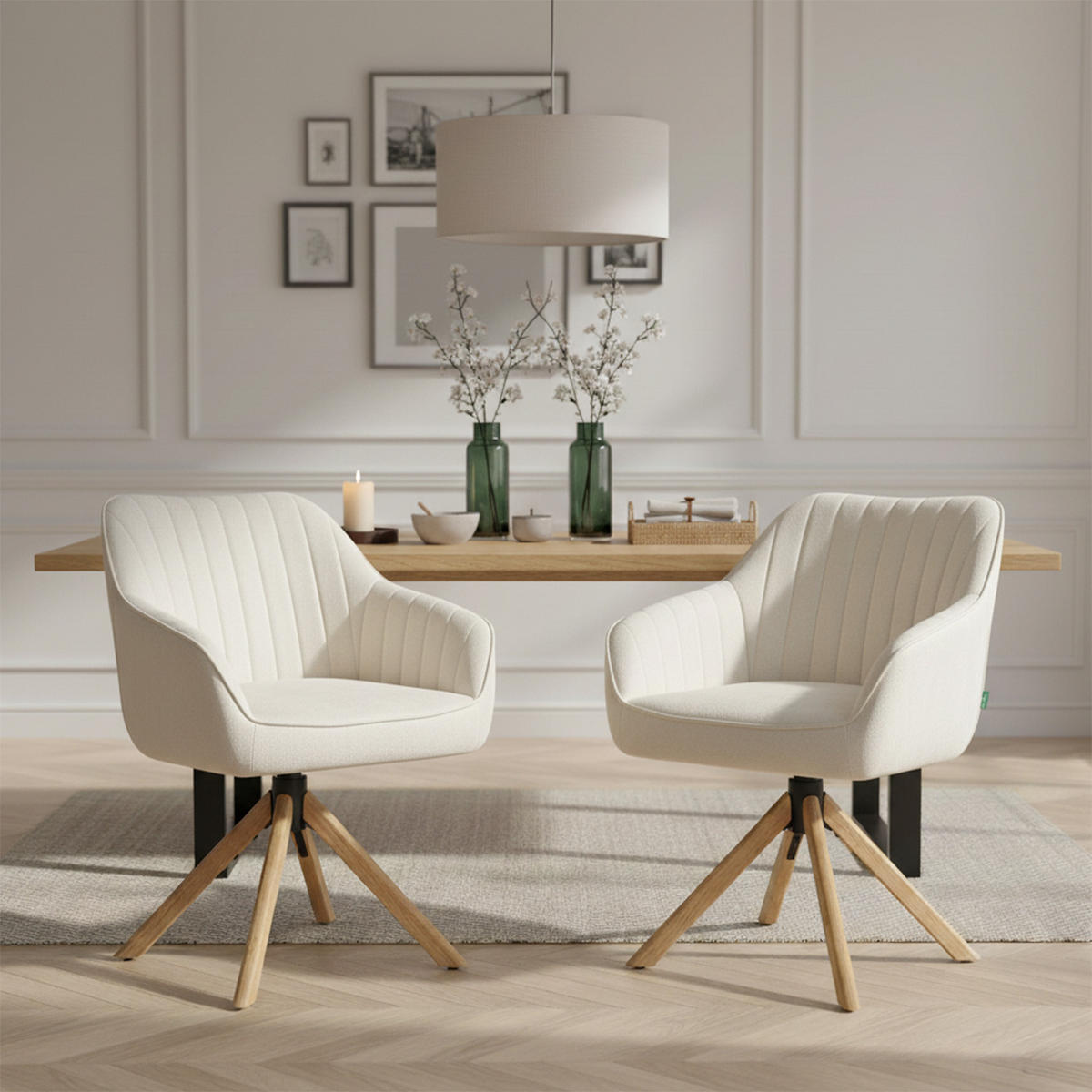 ARMLEHNSTUHL Mika-Luis 2er-Set - Honigeiche/Creme, Eichenholz/Holz (60/82/61cm) - DUBI Möbel