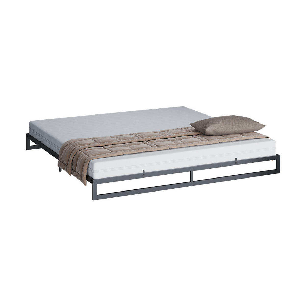 BETTGESTELL Lenora, Schwarz, 180x200 mit Matratze - Schwarz, Metall - VitaliSpa