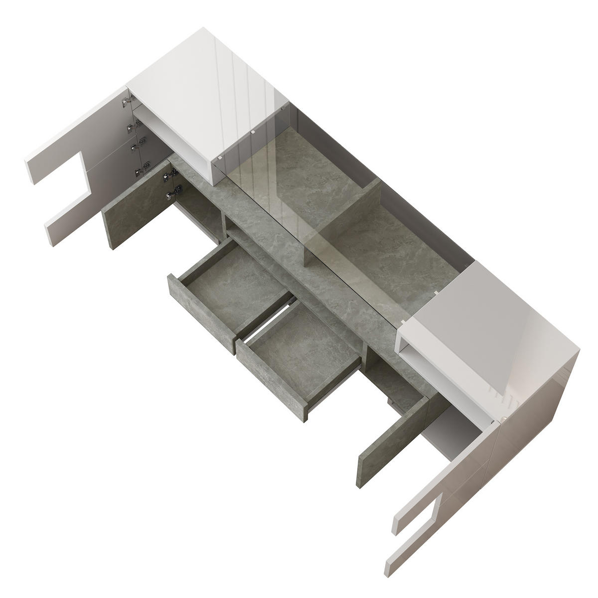 TV-SCHRANK 145/30/51 cm weiß Massivholz mit LED-Beleuchtung und sechs Türen - Weiß, Holzwerkstoff (145/51/30cm) - OKWISH