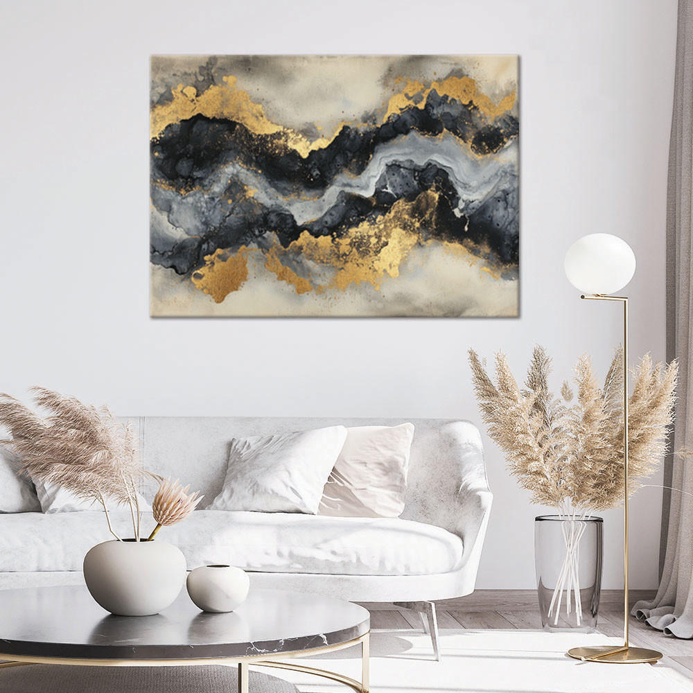 LEINWANDBILD Schwarz-weißer Marmor mit Gold 100x70cm - Goldfarben, Textil (100/70cm) - Feeby