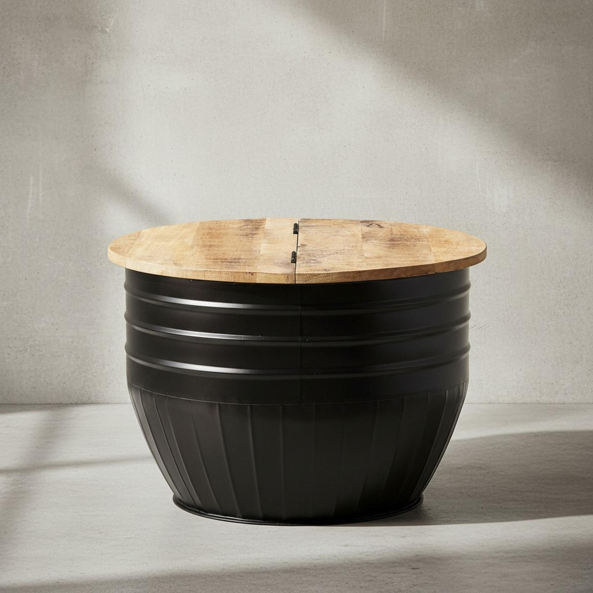 COUCHTISCH Mango Massivholz Industrial Stil mit Stauraum handgefertigtes Unikat - Schwarz, Holz/Metall (60/60/41cm) - KADIMA DESIGN