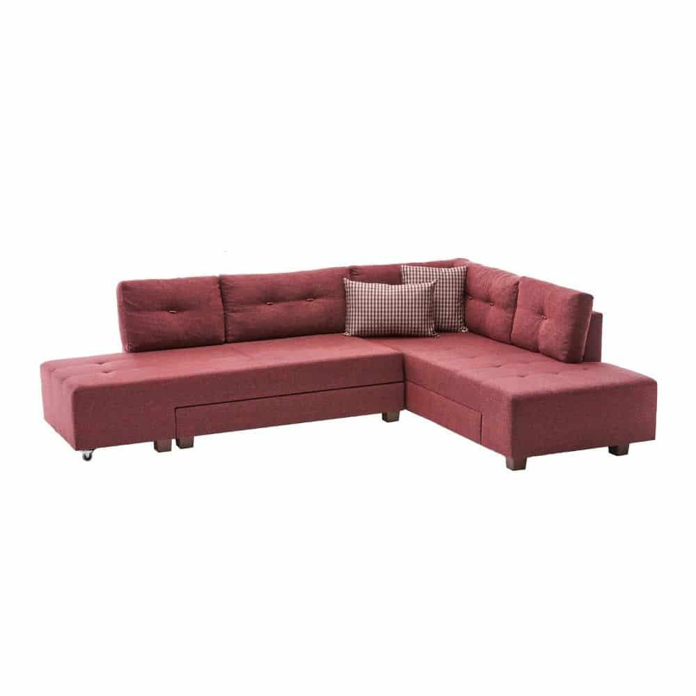 ECKSOFA mit rollbarer Schlaffunktion - Rot/Walnussfarben, Holzwerkstoff/Kunststoff (206/280cm) - myHomelando