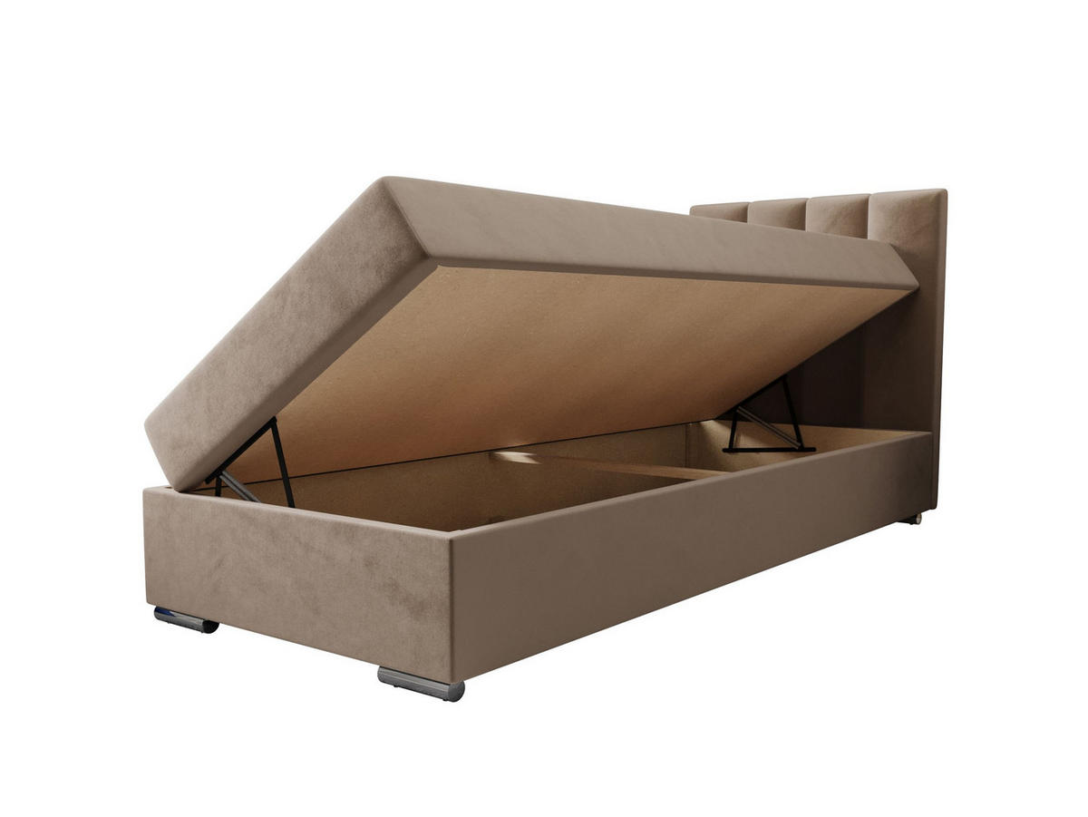 BOXBETT ZILANO 2 mit Matratze H3 und Topper 80x200 Itaka 48 rechts - Cappuccino, Holz/Textil (80/200cm) - Bedante