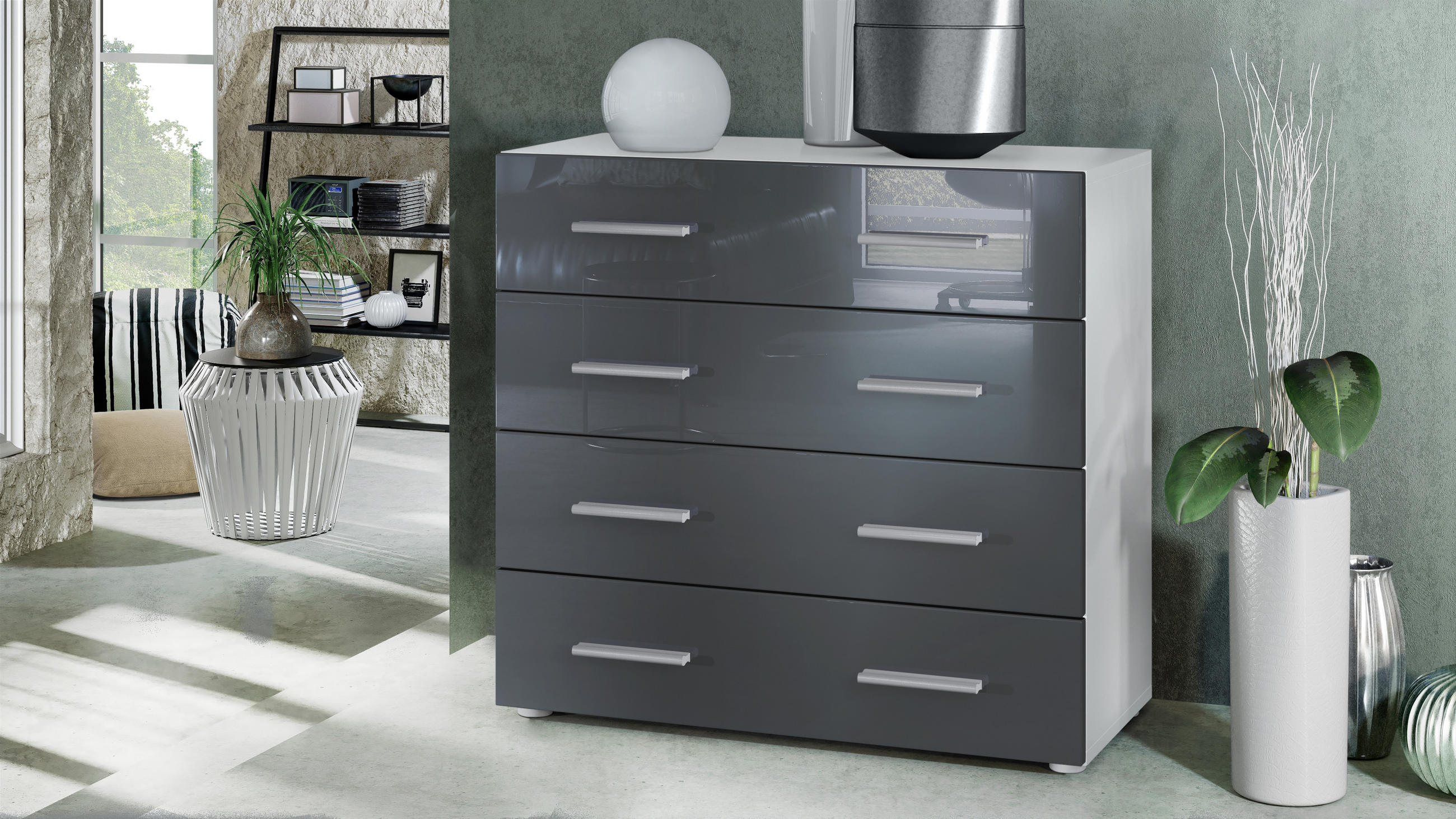 KOMMODE Pavos Grau Hochglanz - Grau, Holzwerkstoff (76/72/35cm) - Vladon