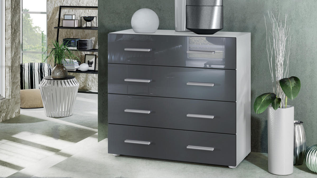 KOMMODE Pavos Grau Hochglanz - Grau, Holzwerkstoff (76/72/35cm) - Vladon