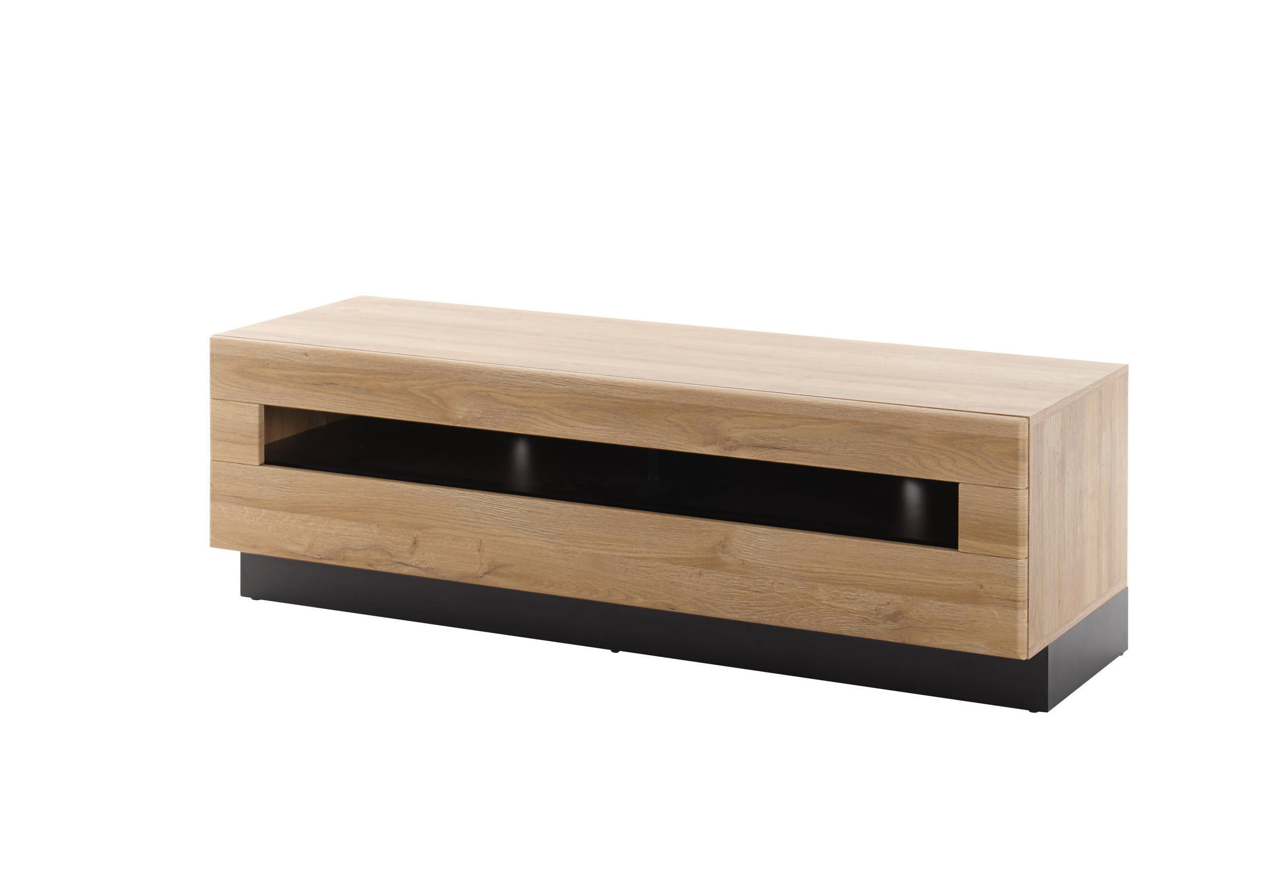 LOWBOARD M14 Schwarz Hochglanz & Grandson Oak hell 140/46/48 cm breit - Eichefarben, Holzwerkstoff (140/46/48cm) - Livojo
