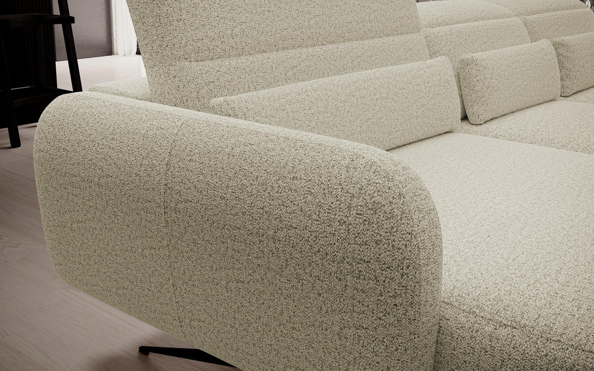 ECKSOFA BARILLO - Verstellbarer Rückenlehne, Stahlfüße, Elegante Armlehnen, Drei Rückenkissen, Freistehend, 261x170x97 cm Linke, Beige - Beige, Holz/Textil (170/261cm) - DomoHome