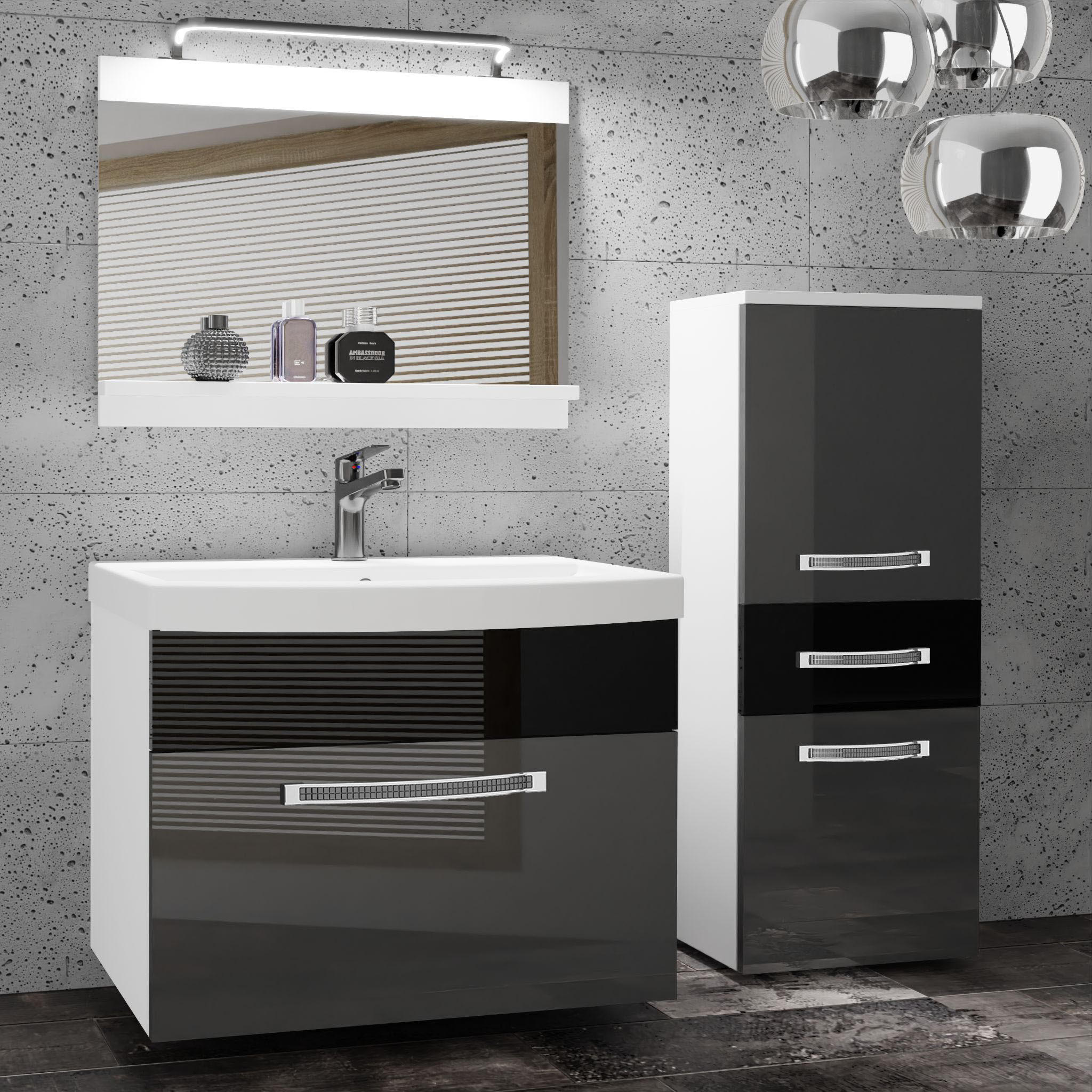 BADMÖBEL Badezimmer Silber/ Schwarz, Glänzend - Silberfarben/Schwarz, Holz (100/81/40cm) - B BELINI GROUP